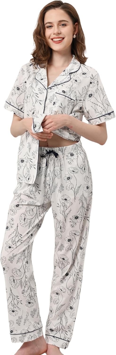 100% Cotton Pajamas for Women Sets Soft Sleepwear Loungewear
