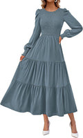 Long Sleeve Maxi Dress Smocked Empire Waist - Fall Wedding Guest