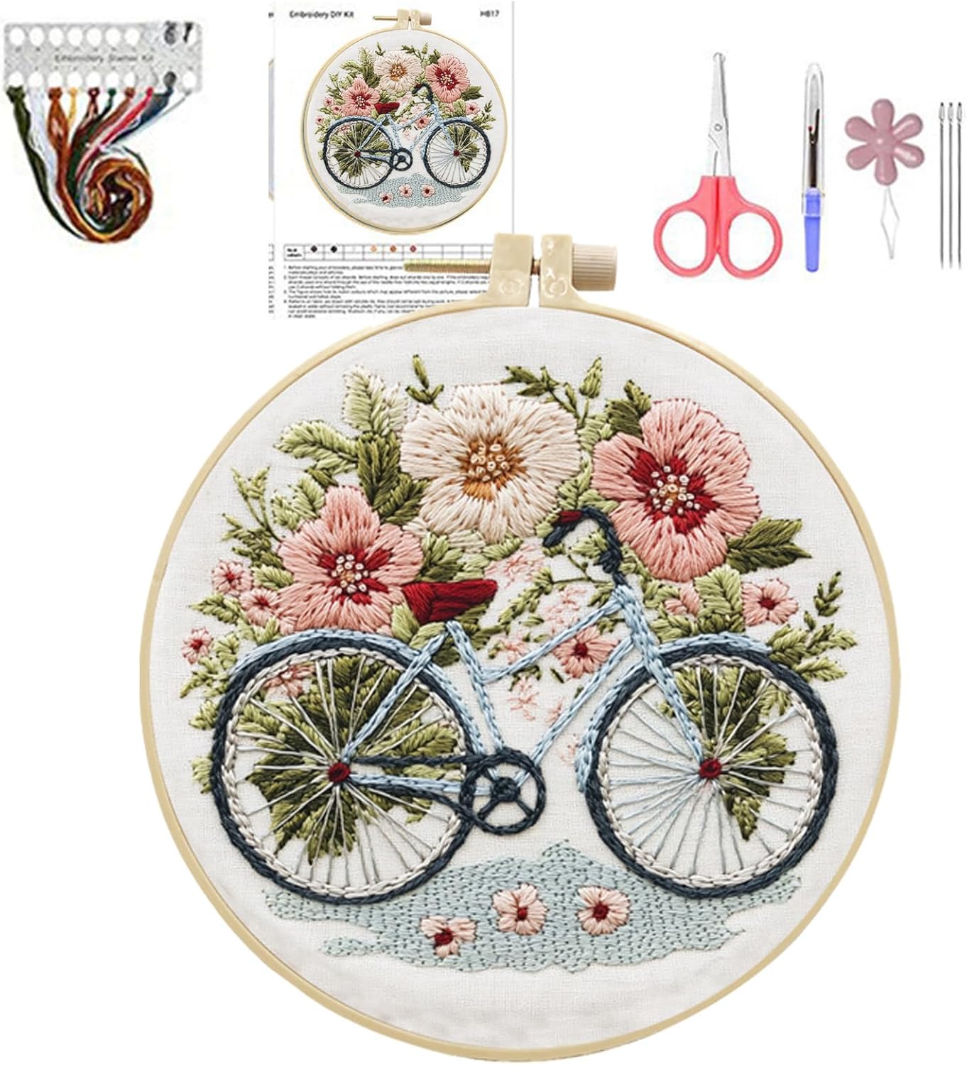 DIY Floral Bike Embroidery Kit - Beginners' Dream!