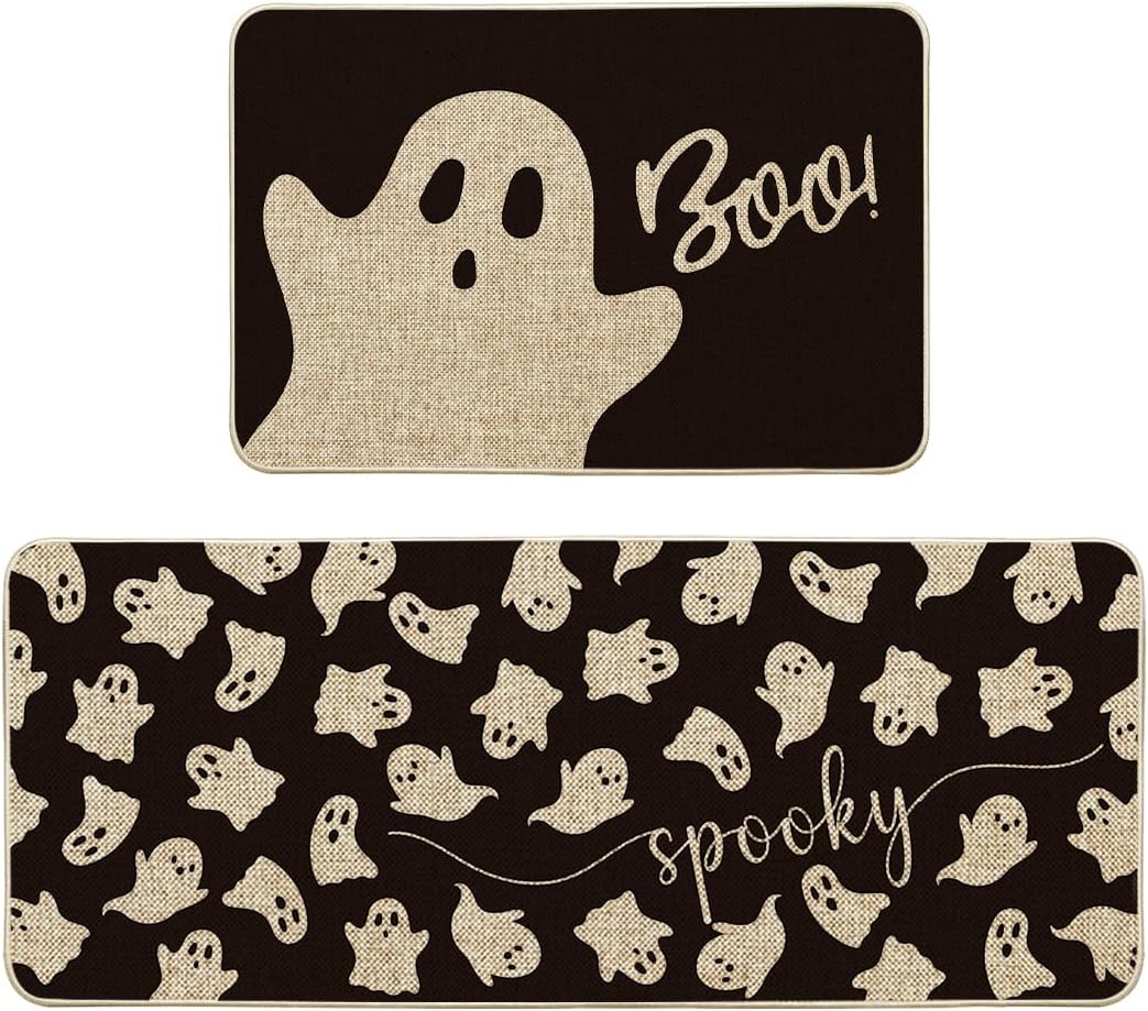 Spooky Ghosts Halloween Kitchen Mats Set of 2 for Home Decor