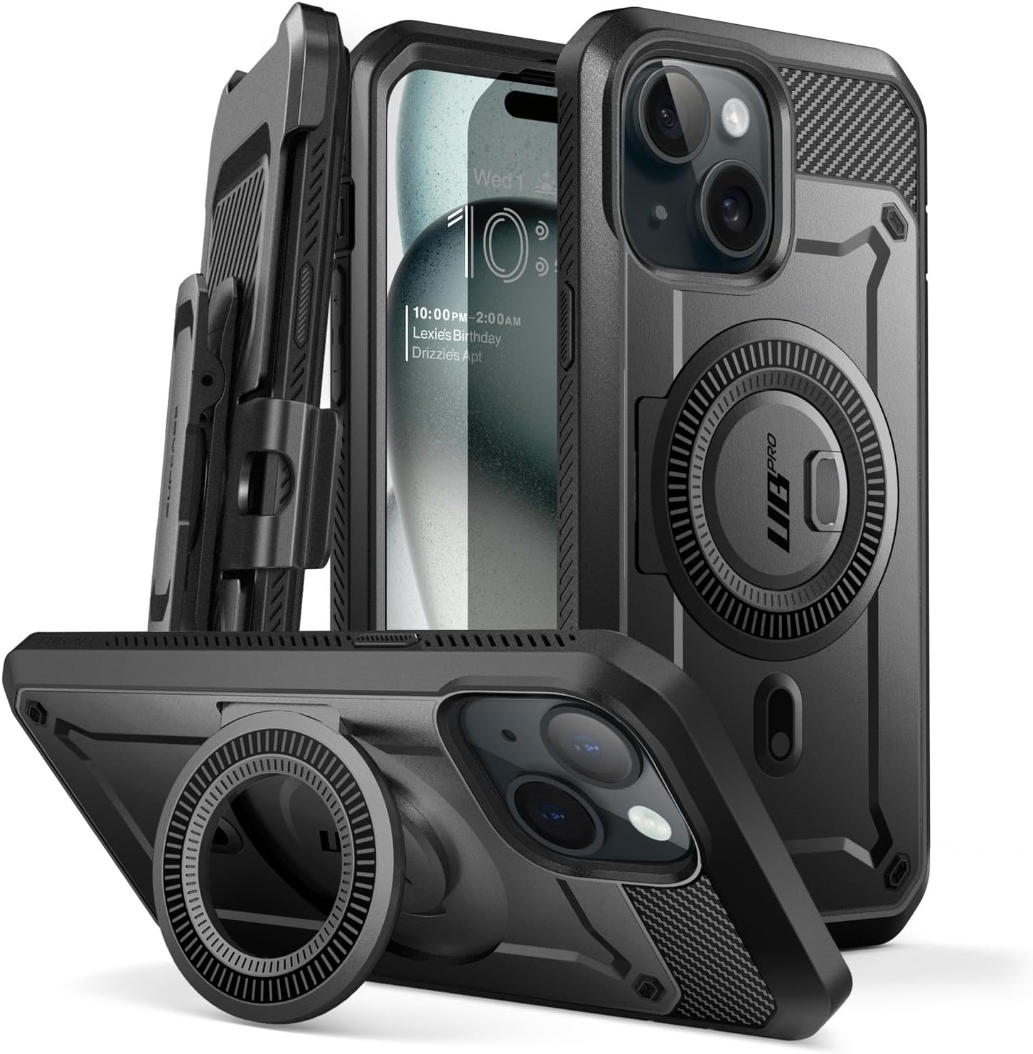 SUPCASE iPhone 15 Case with Stand and Built-in Screen Protector