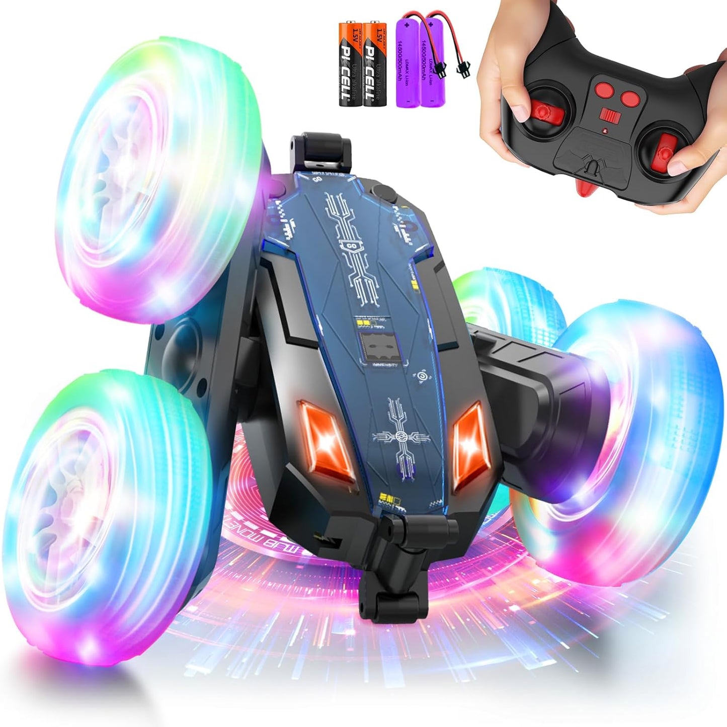 360 Degree Stunt RC Car for Kids 6-12, Lights, 4WD