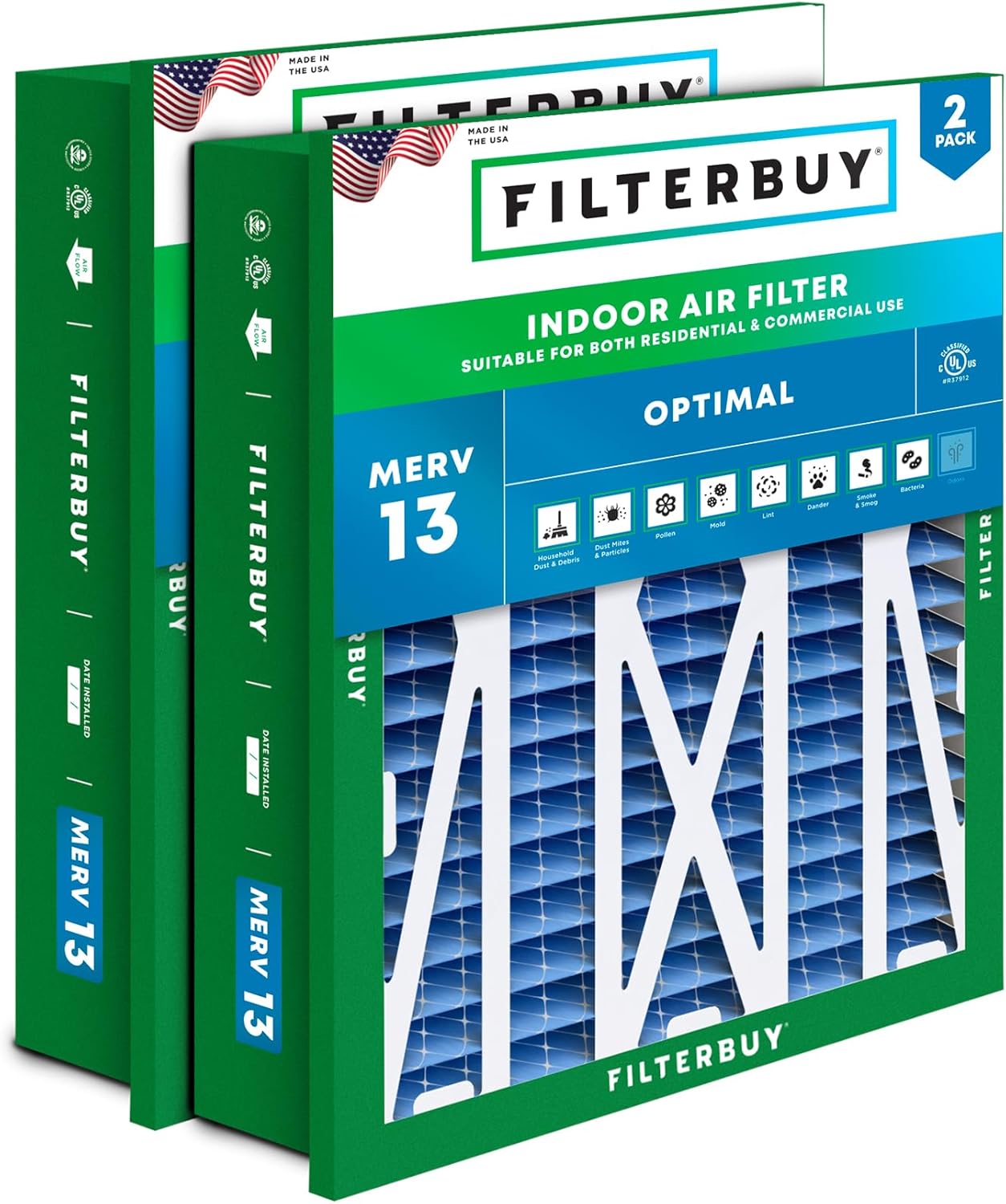 Filterbuy 20x25x5 Air Filter MERV 13 for Smoke & Allergy Defense