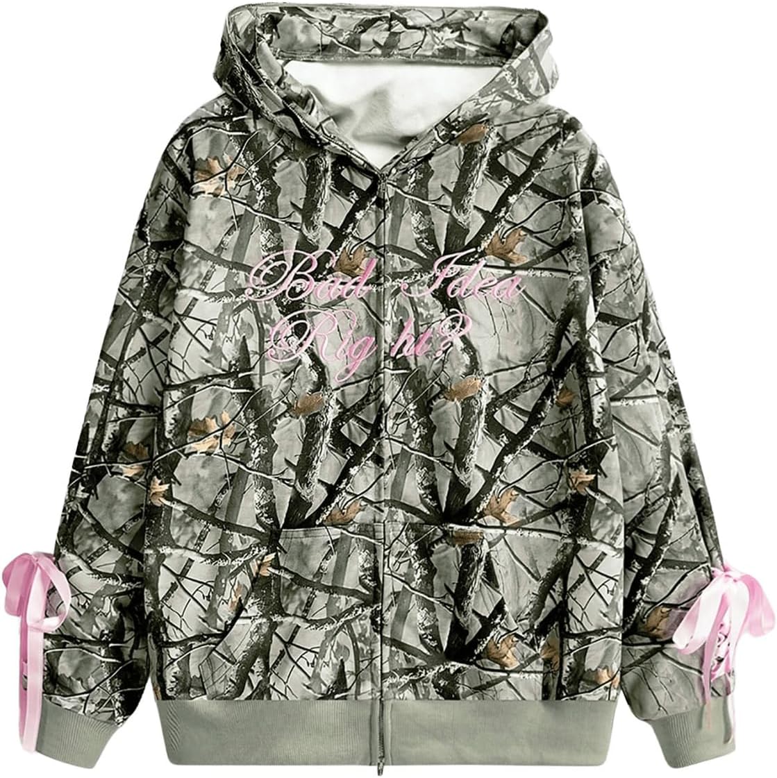 SHENHE Camo Hoodie with Ribbon Bow Graphic