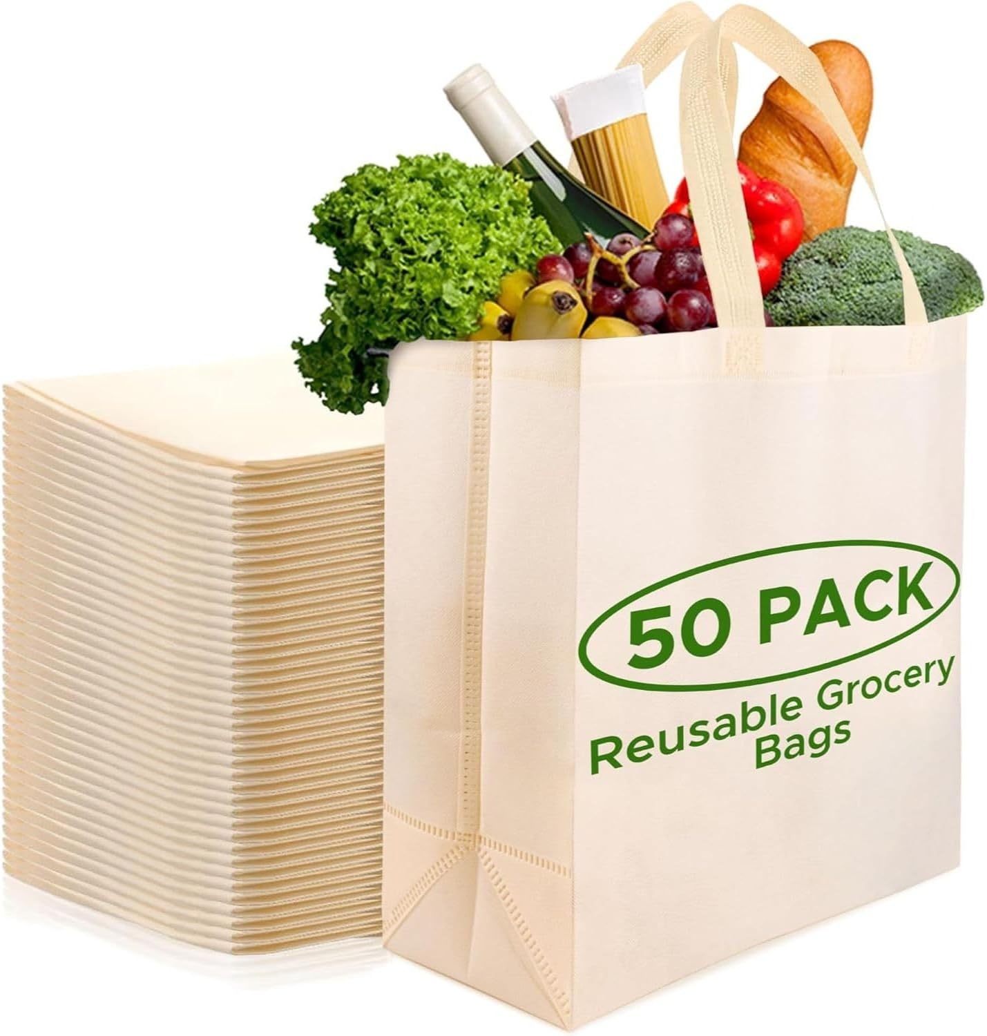 Simply Cool Reusable Grocery Shopping Bags 50 Pack Eco-Friendly