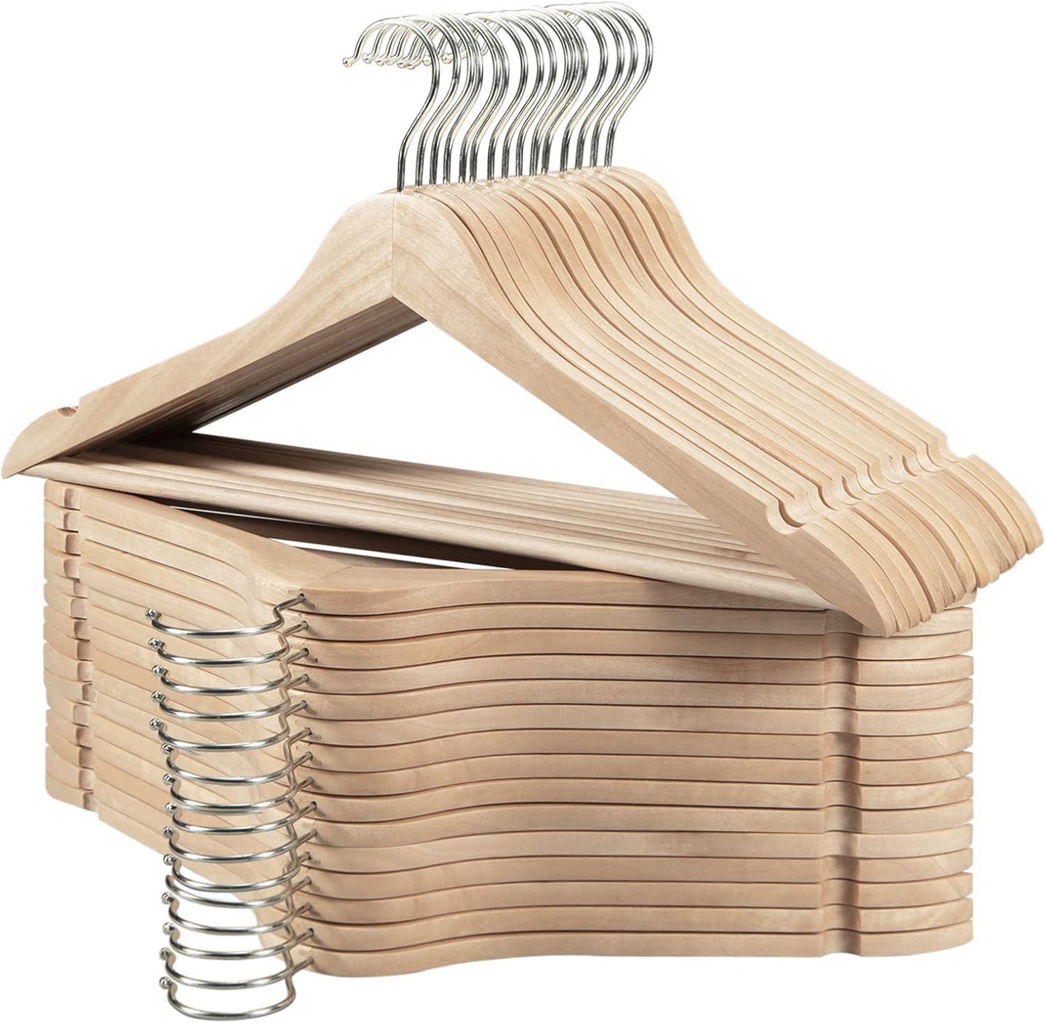 Durable Wooden Hangers 30 Pack with 360 Swivel Hook Design