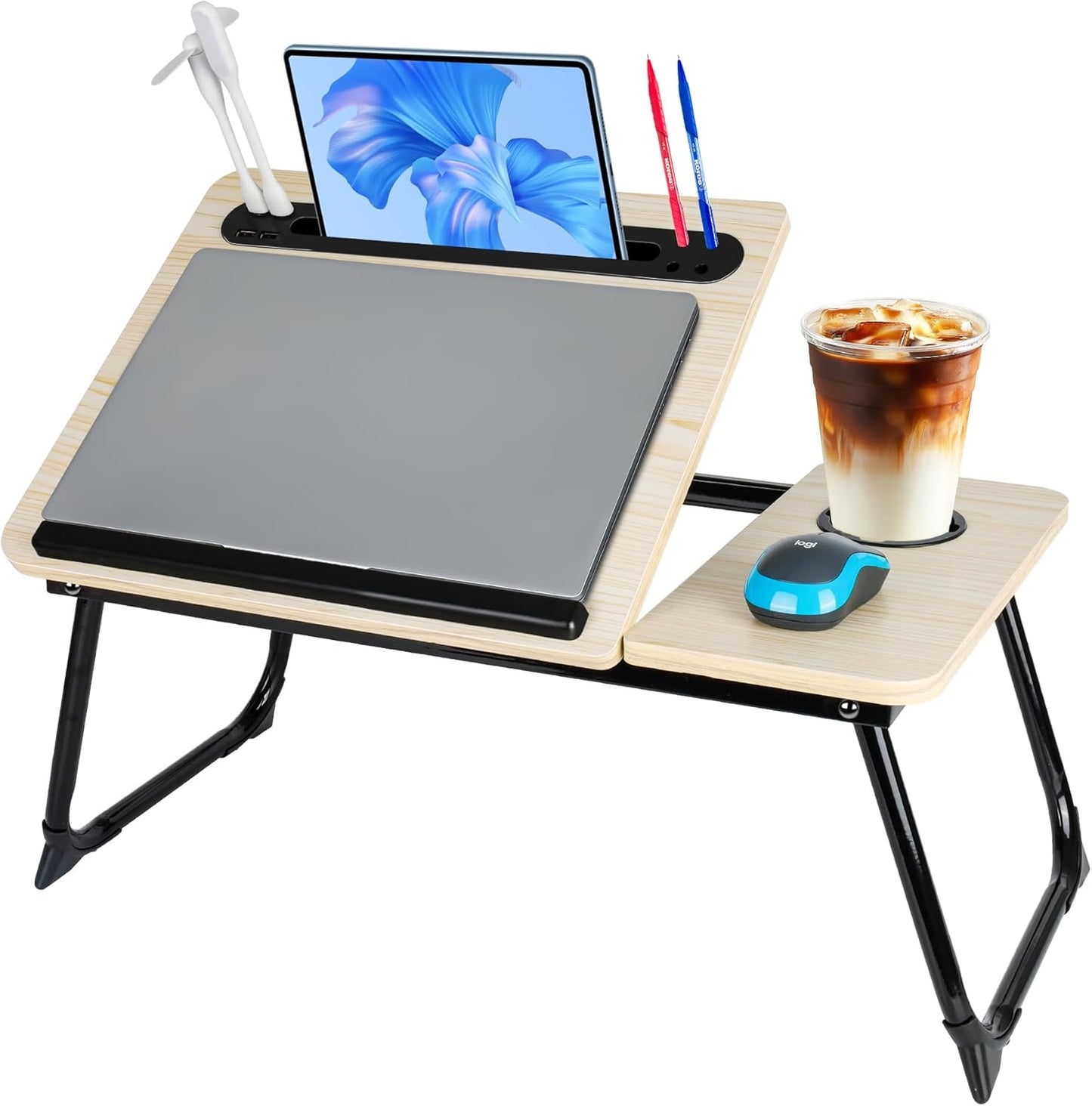 Adjustable Laptop Bed Desk with USB Ports and Cup Holder