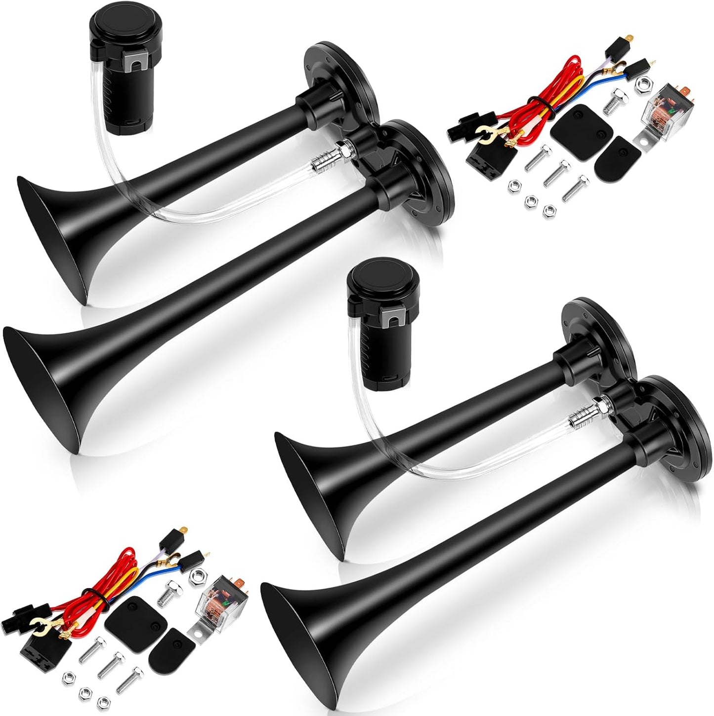 2 Pack 12V 150 dB Loud Air Horn Kit for Trucks and Boats