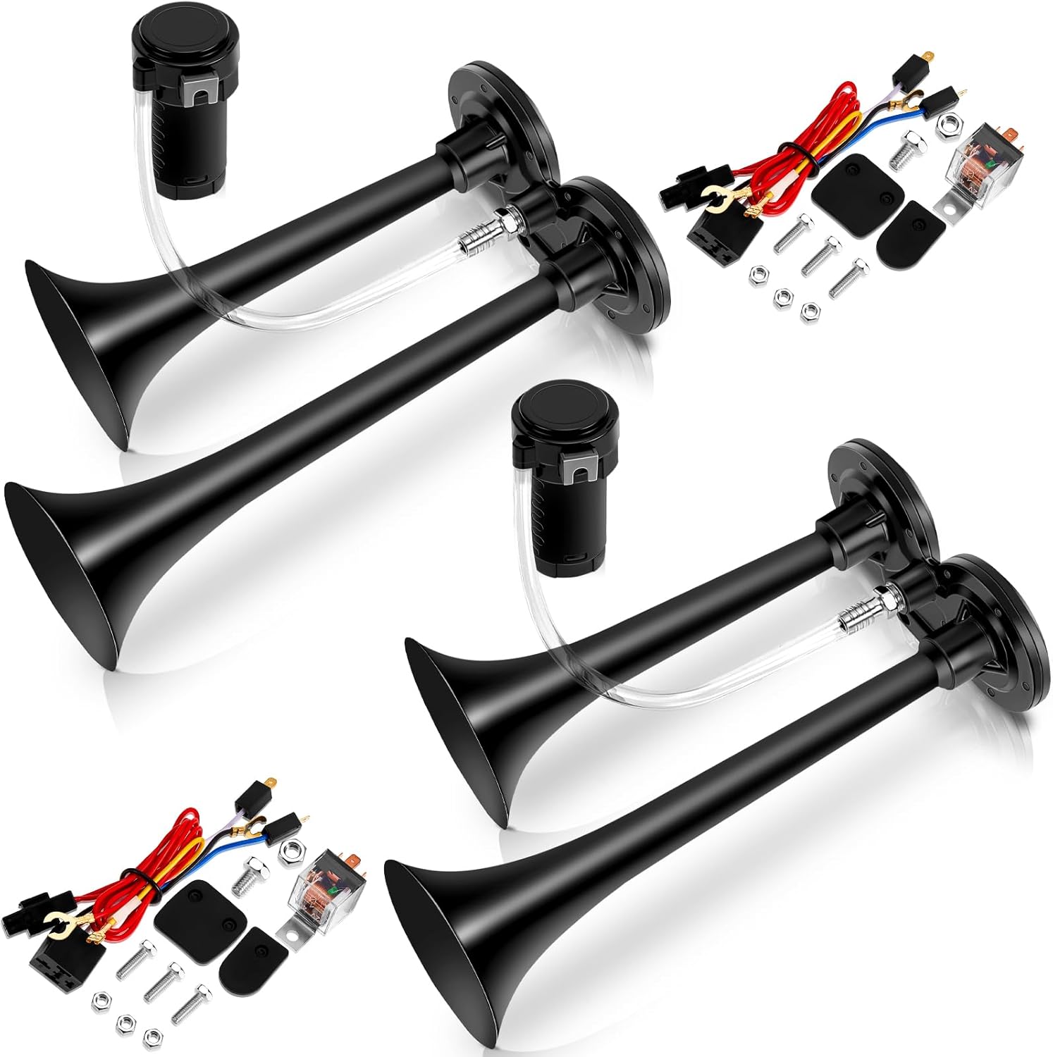 2 Pack 12V 150 dB Loud Air Horn Kit for Trucks and Boats