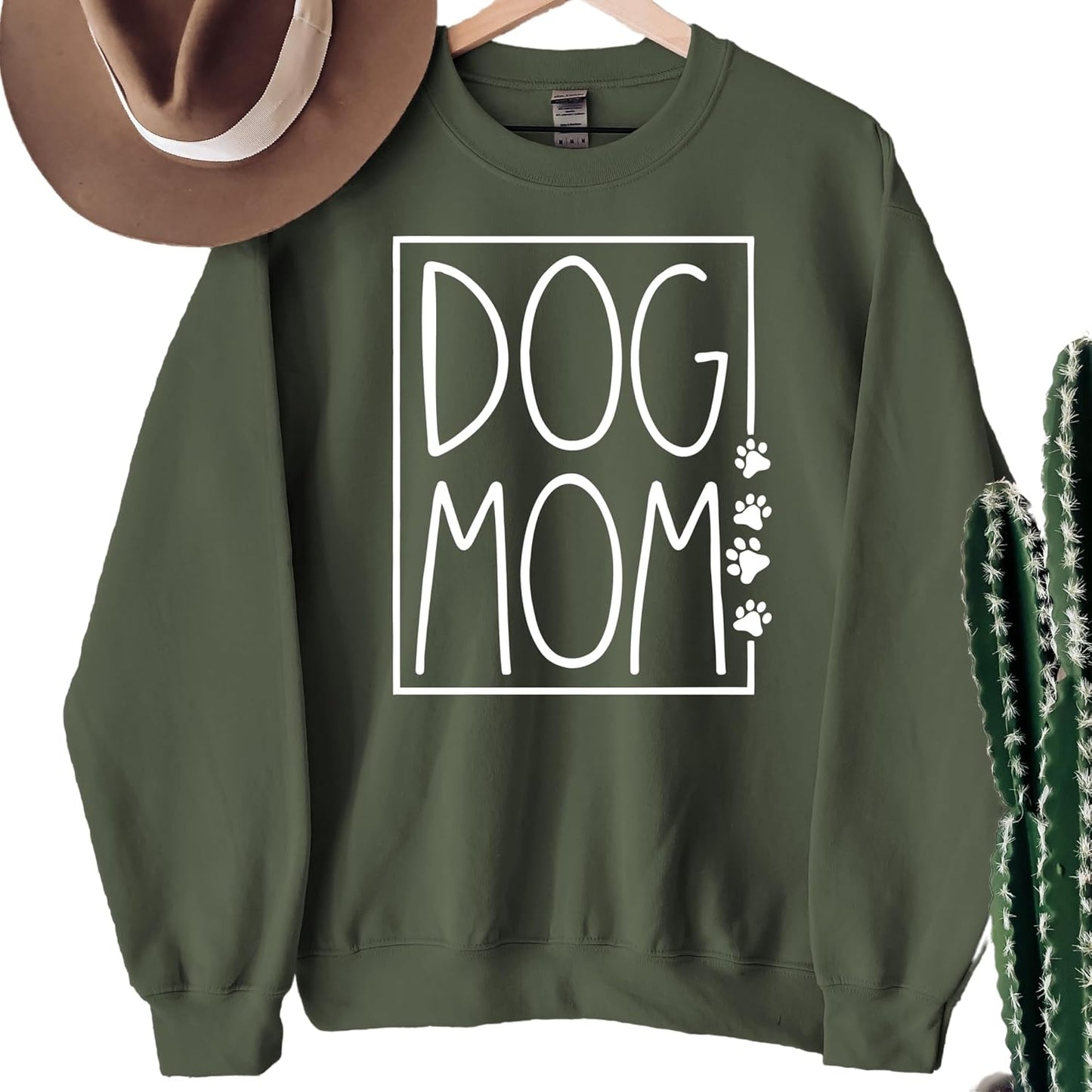 Dog Mom Unisex Sweatshirt for Dog Lovers - Military Green Crewneck
