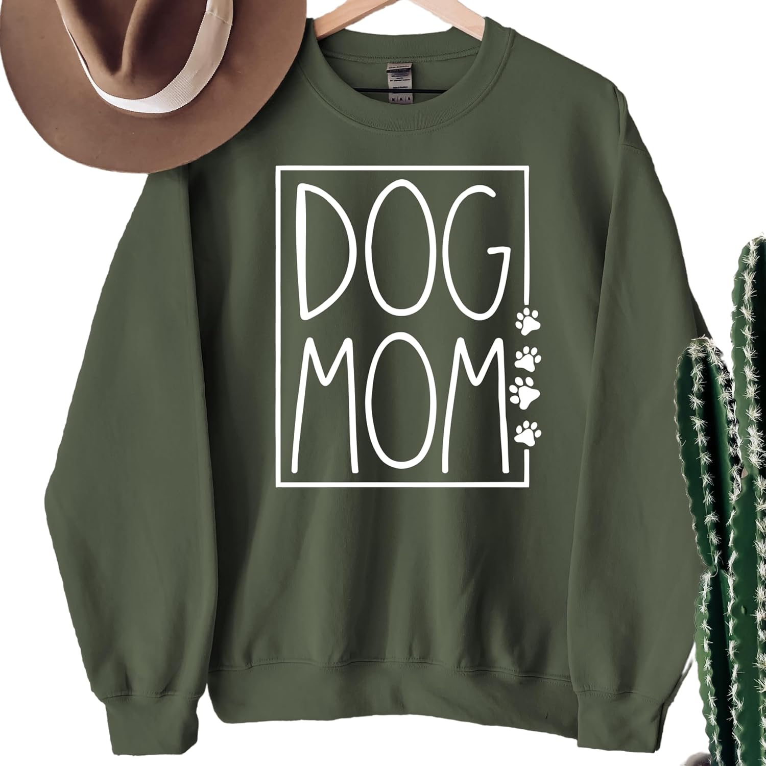 Dog Mom Unisex Sweatshirt for Dog Lovers - Military Green Crewneck
