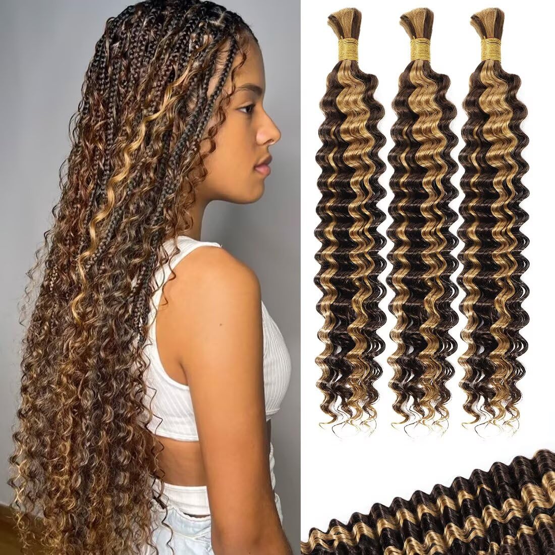 12A P4/27 Ombre Brown Blonde Human Braiding Hair for Boho Styles