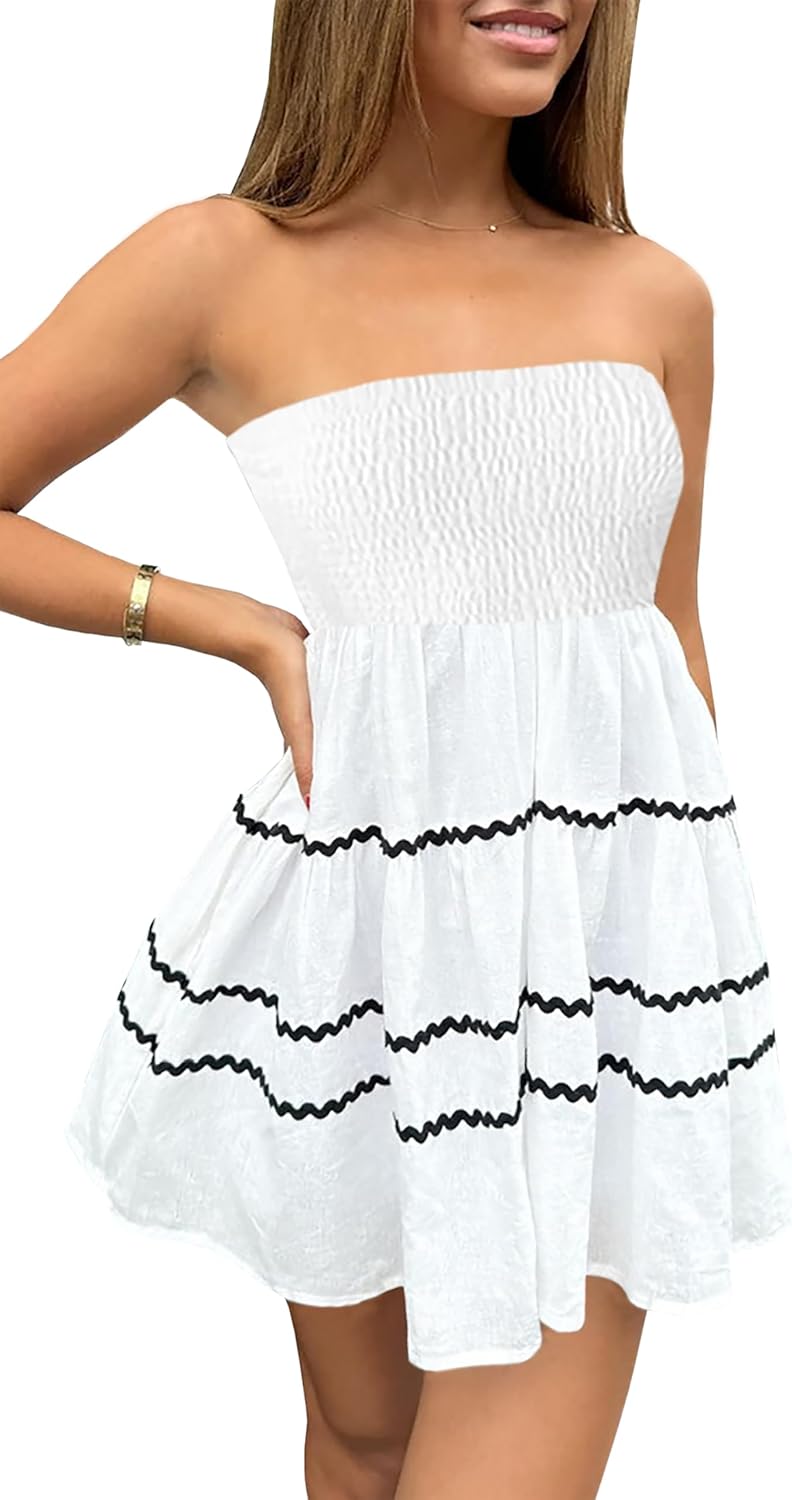 Tube Top Dress for Women Summer Solid Strapless Mini Dresses