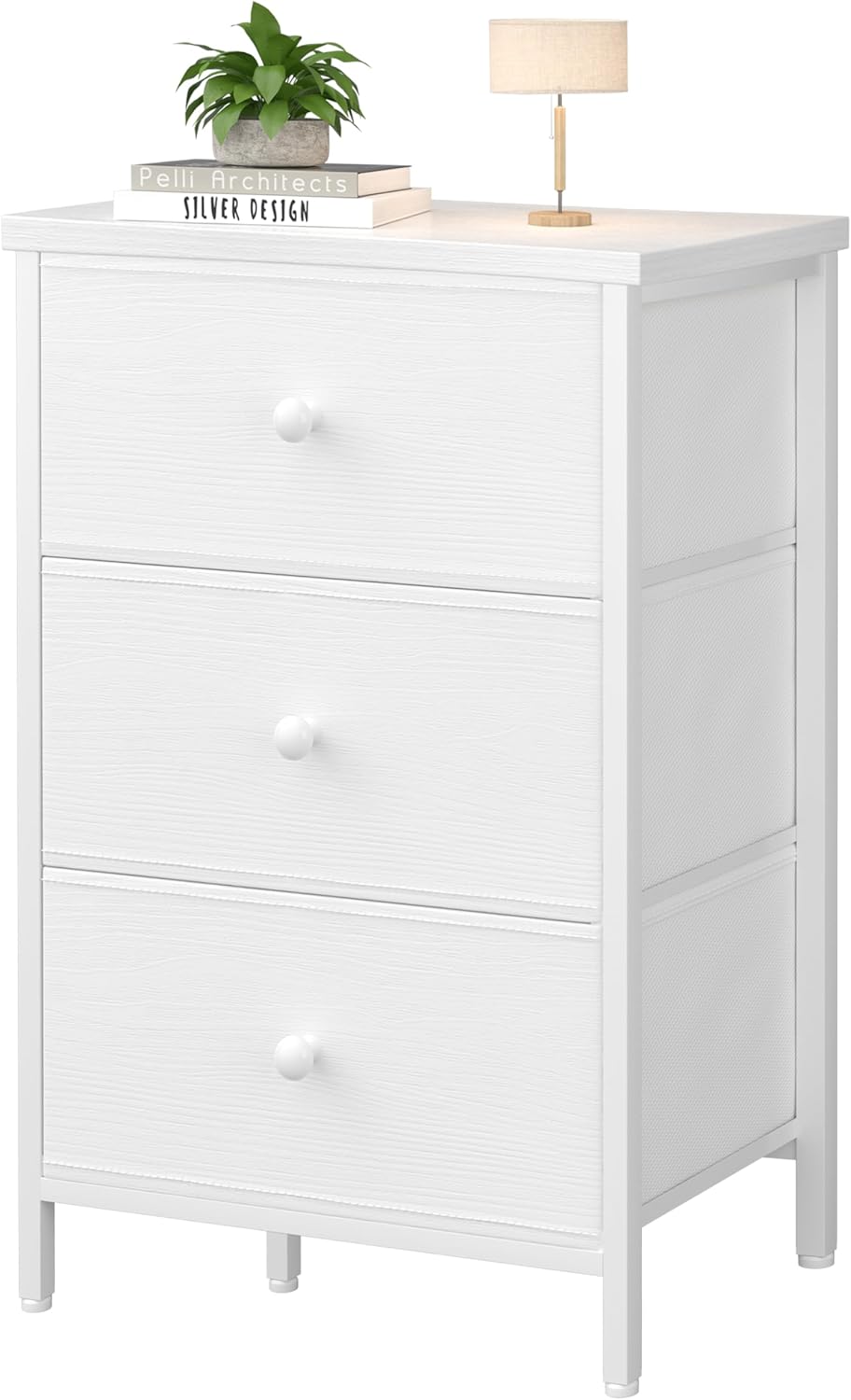 BOLUO White Night Stand with 3 Drawers for Modern Bedroom