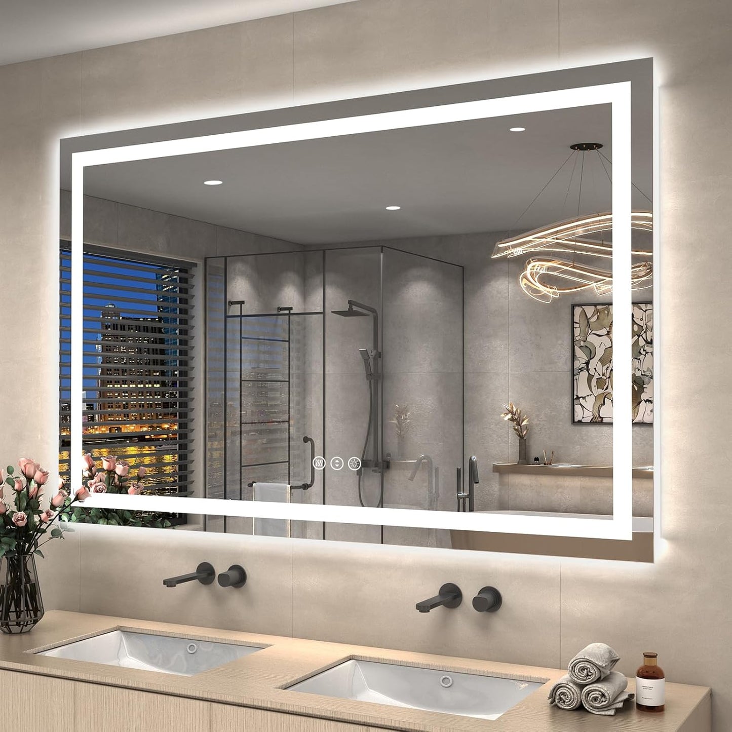 55x36 Large LED Mirror for Bathroom with Anti-Fog Feature