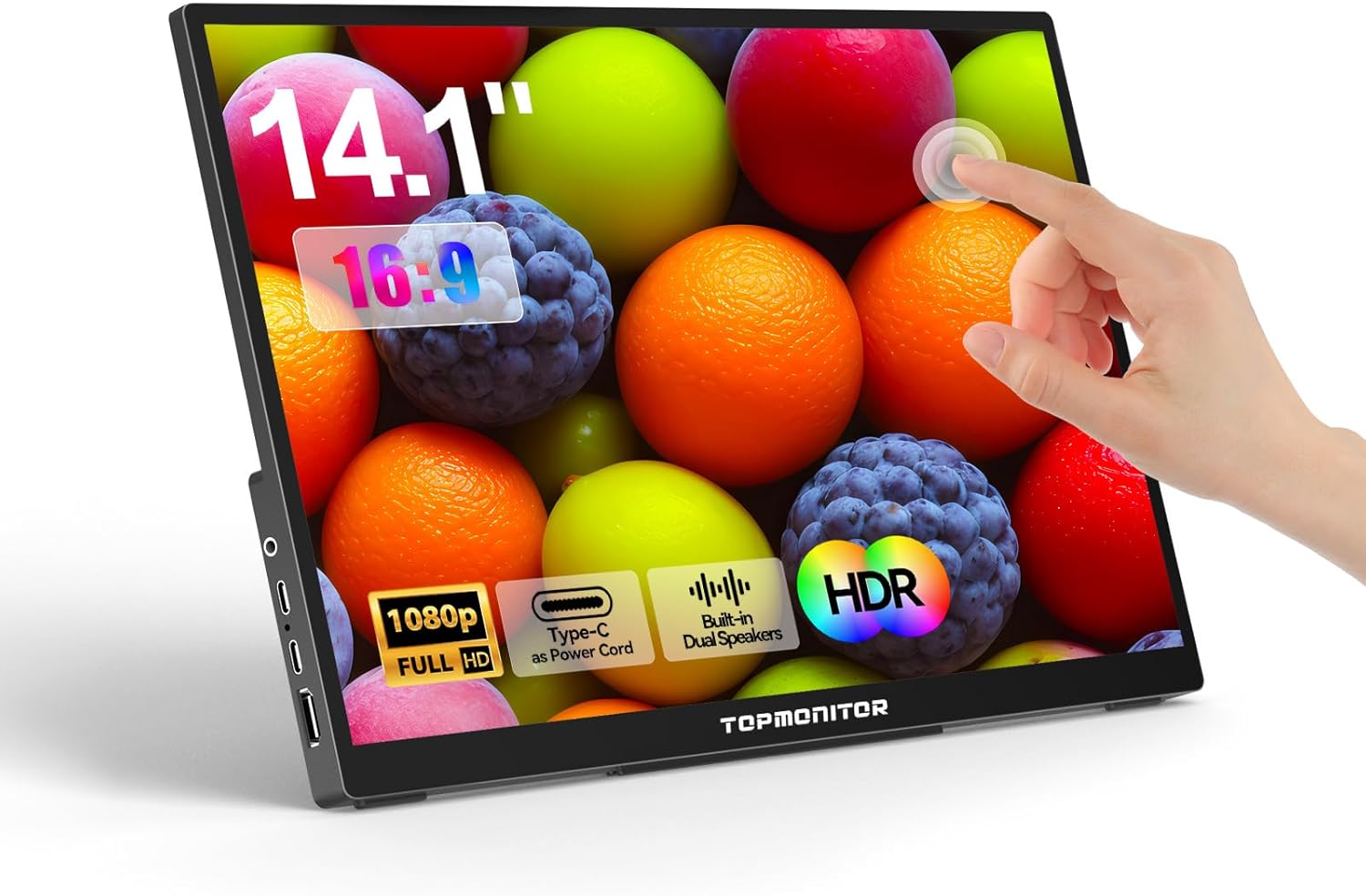 Portable 1080P Touchscreen Monitor + Kickstand & Speakers