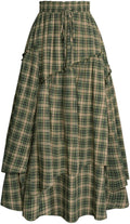 Scarlet Darkness Long Skirt Renaissance Pirate Maxi - Flowing Plaid