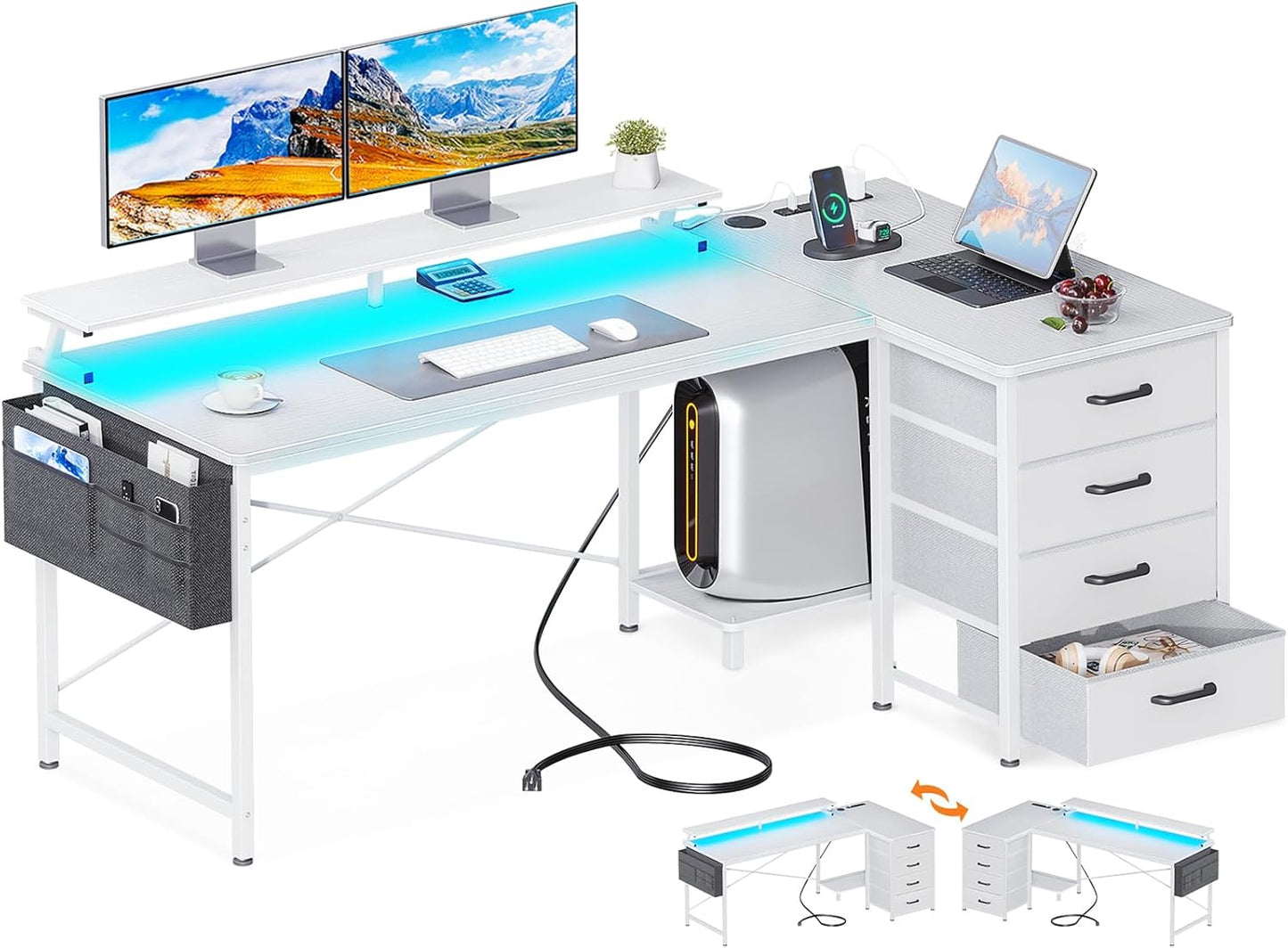 ODK 55 L-Shaped Gaming Desk with LED Lights