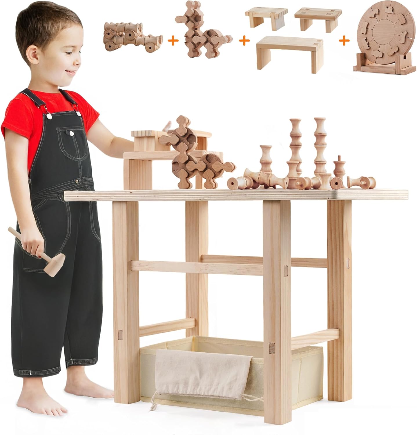 5-IN-1 Wooden Kids Tool Bench Set - STEM Educational Toy