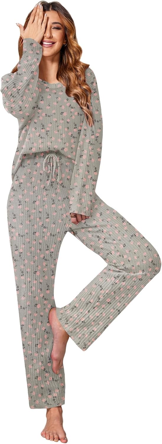 Ekouaer Women's Waffle Knit Pajama Sets for Cozy Comfort