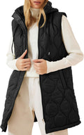EVALESS Long Puffer Vest Women Sleeveless Hooded - Lightweight Warm