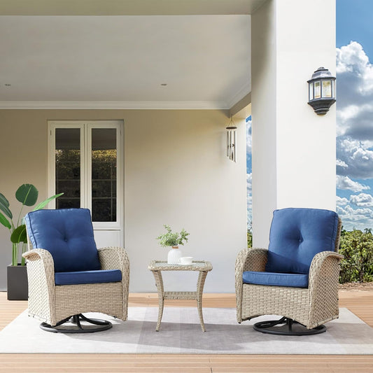 HUMMUH Swivel Patio Chair Set with Rocking Chairs and Table