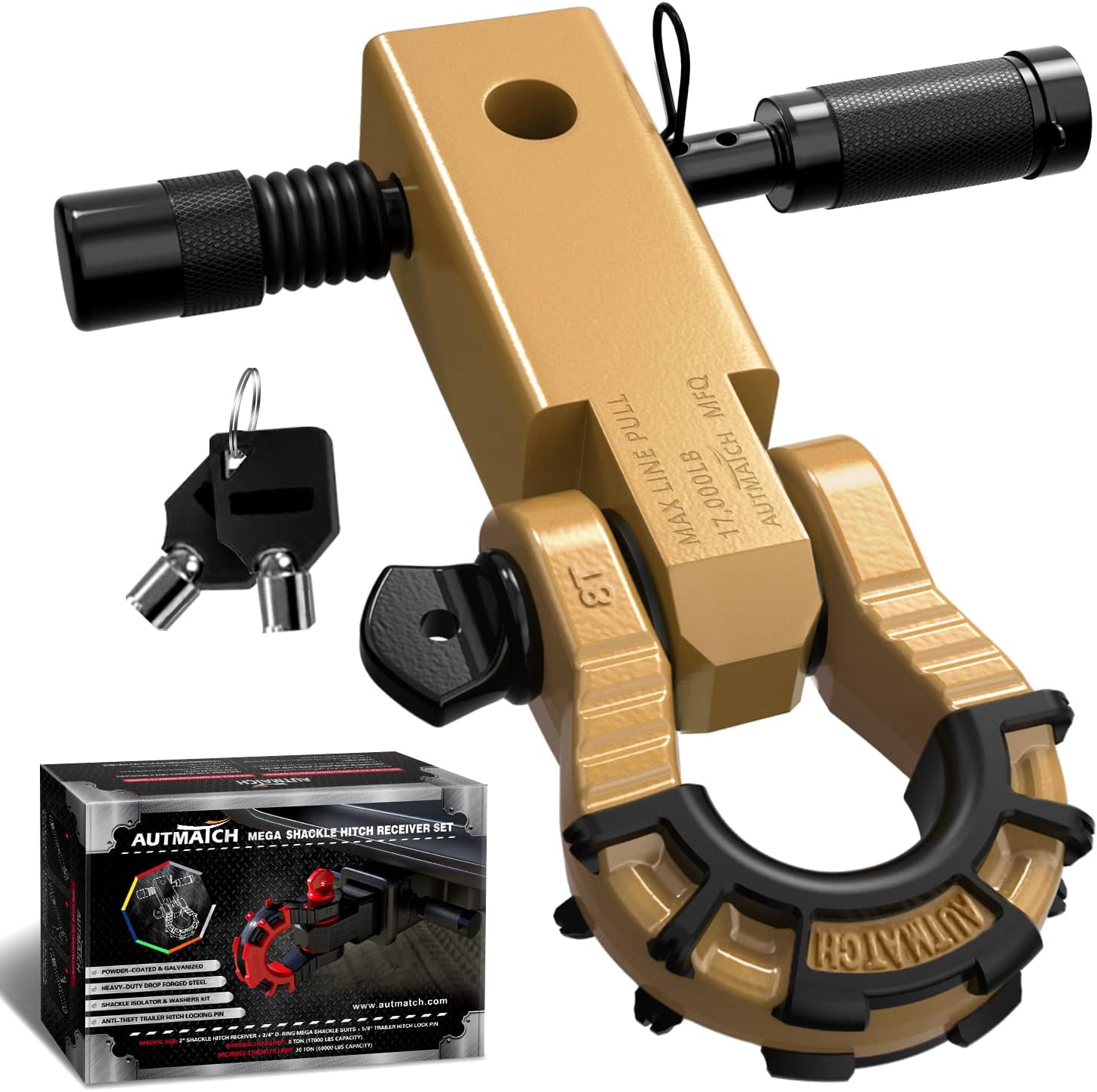 AUTMATCH Shackle Hitch Receiver 2in Heavy Duty Towing Kit