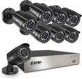 ZOSI 8CH Outdoor Indoor Security System, AI Detection, Night Vision, 5MP DVR, 8 Bullet Cameras