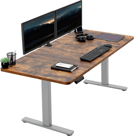 VIVO Electric Rustic Standing Desk with Memory Height Adjustment