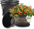 4 Pack 16 in Plant Pots Retro Pattern Planters - Drainage & Saucers