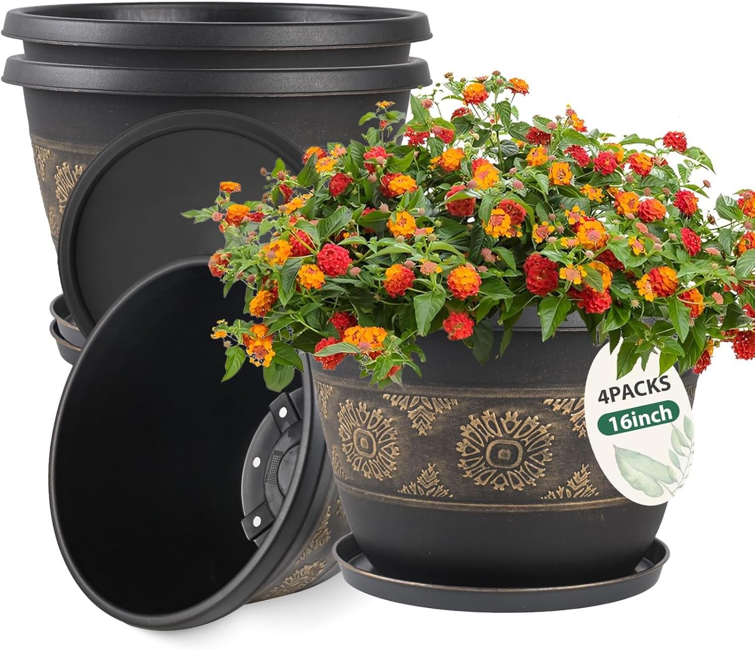 16 Inch Plant Pots with Drainage Holes for Indoor & Outdoor Use