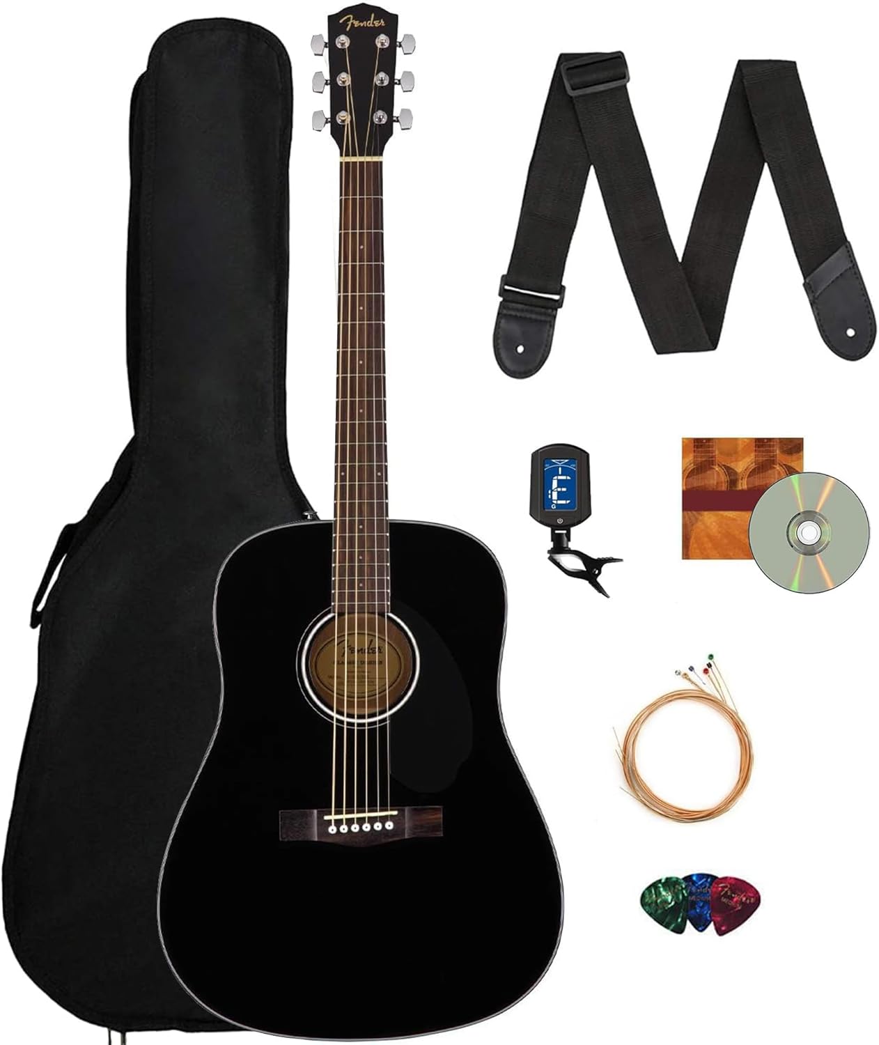 Fender CD-60S Solid Top Dreadnought Acoustic Guitar Bundle