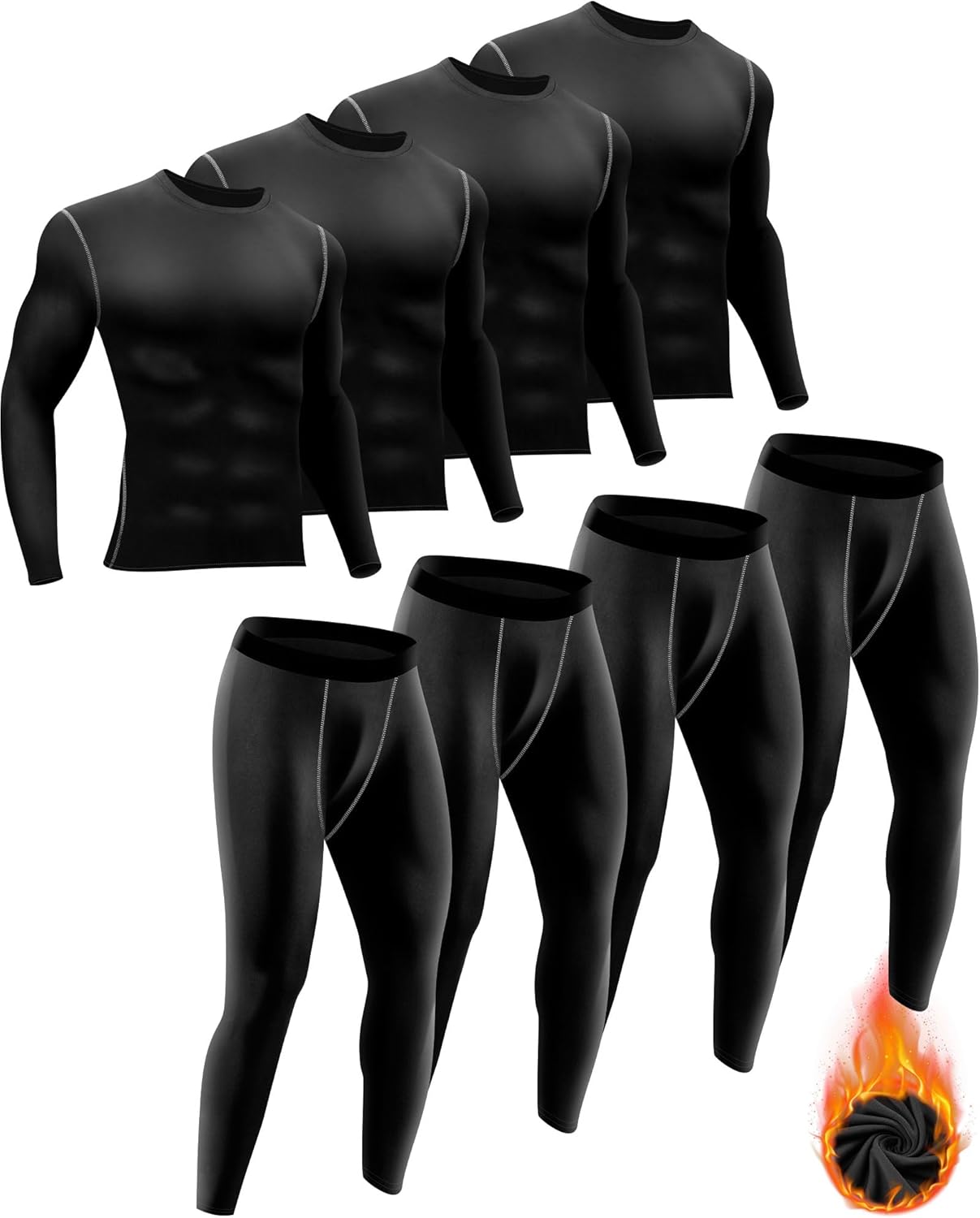 Men's Thermal Underwear Set for Cold Weather - 4 Sets Included