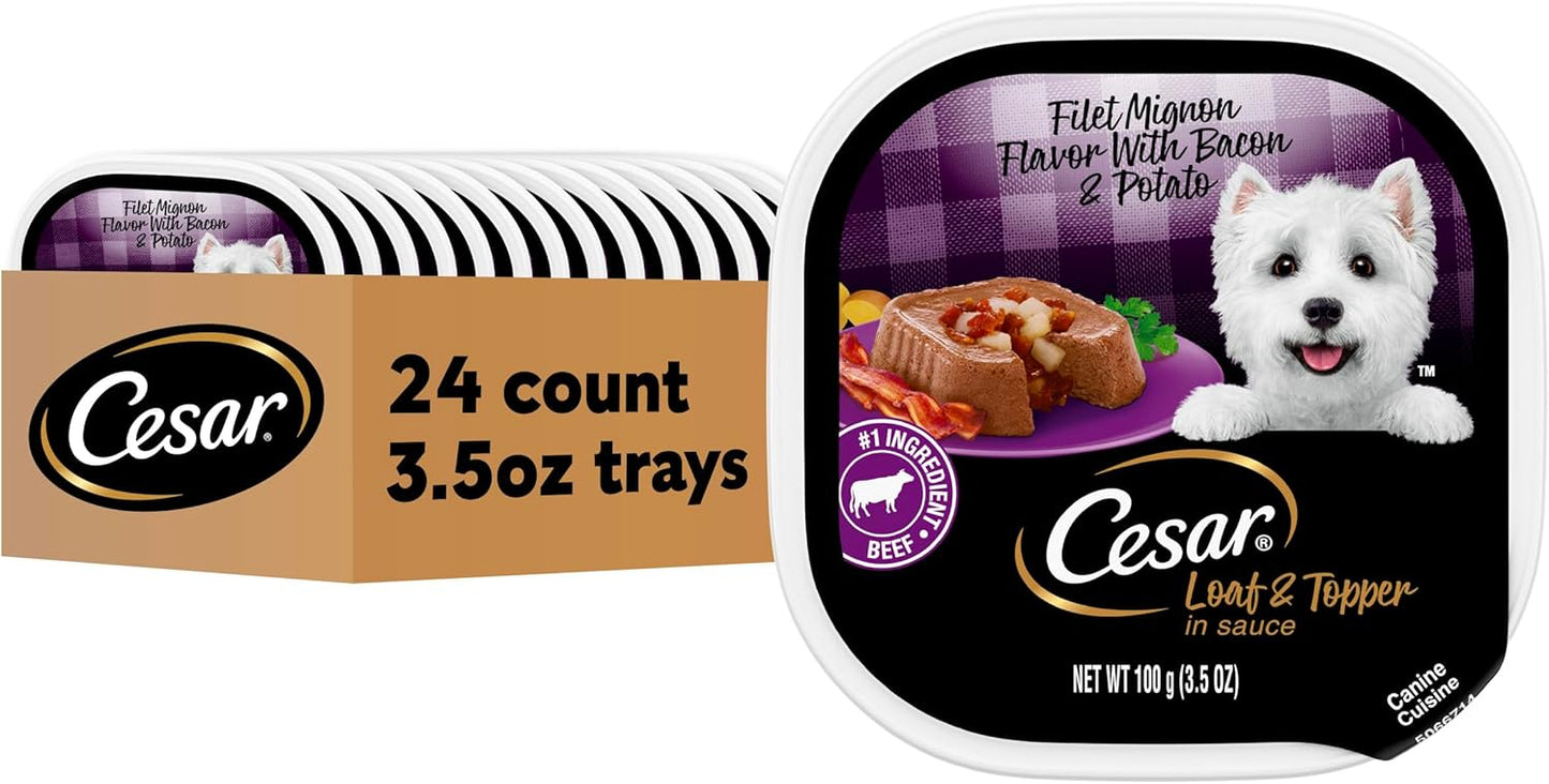 Cesar Wet Dog Food Loaf & Topper in Sauce, Filet Mignon Flavor