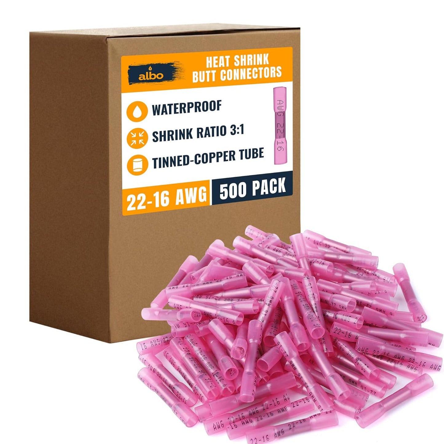 ALBO 500PCS Heat Shrink Butt Connectors for Marine and Auto Use