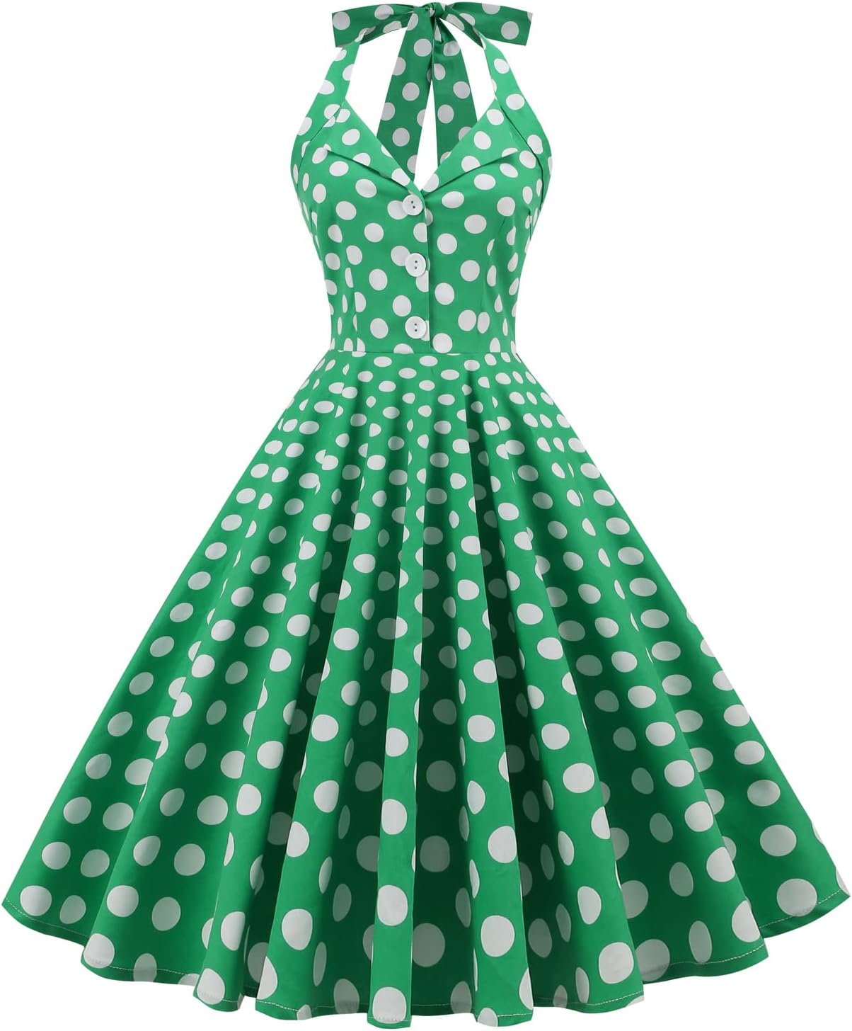 Vintage 50s Polka Dot Halter Cocktail Swing Dress for Women