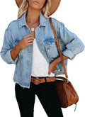 LONGBIDA Women's Cropped Frayed Denim Jacket - Vintage Look