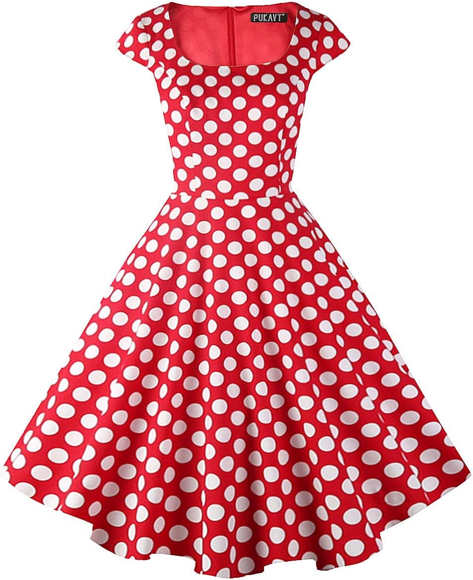 PUKAVT Women's 1950 Retro Swing Dress with Pockets for Parties