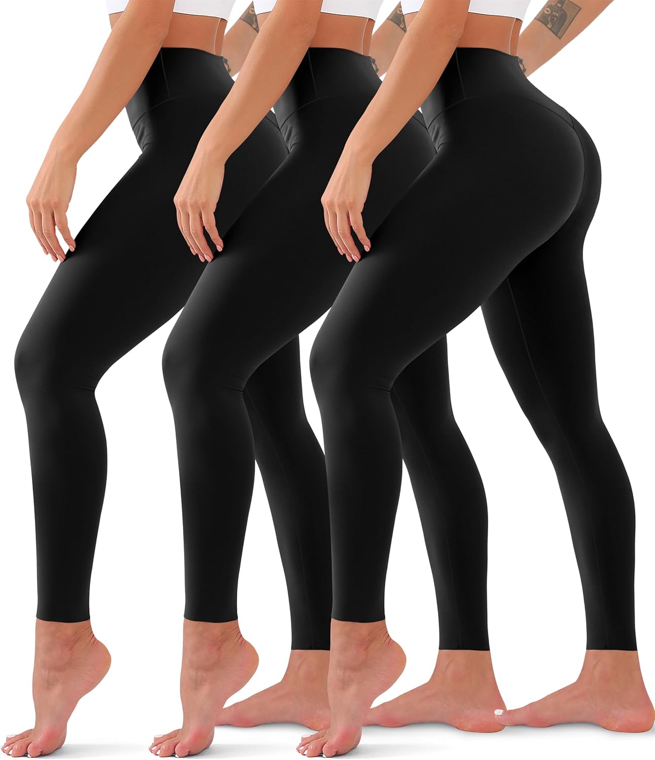 3 Pack Tummy Control High Waisted Leggings, Buttery Soft Yoga Pants by QUXIANG