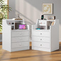 Night Stand Set 2 White Nightstand with Charging Station - Dual