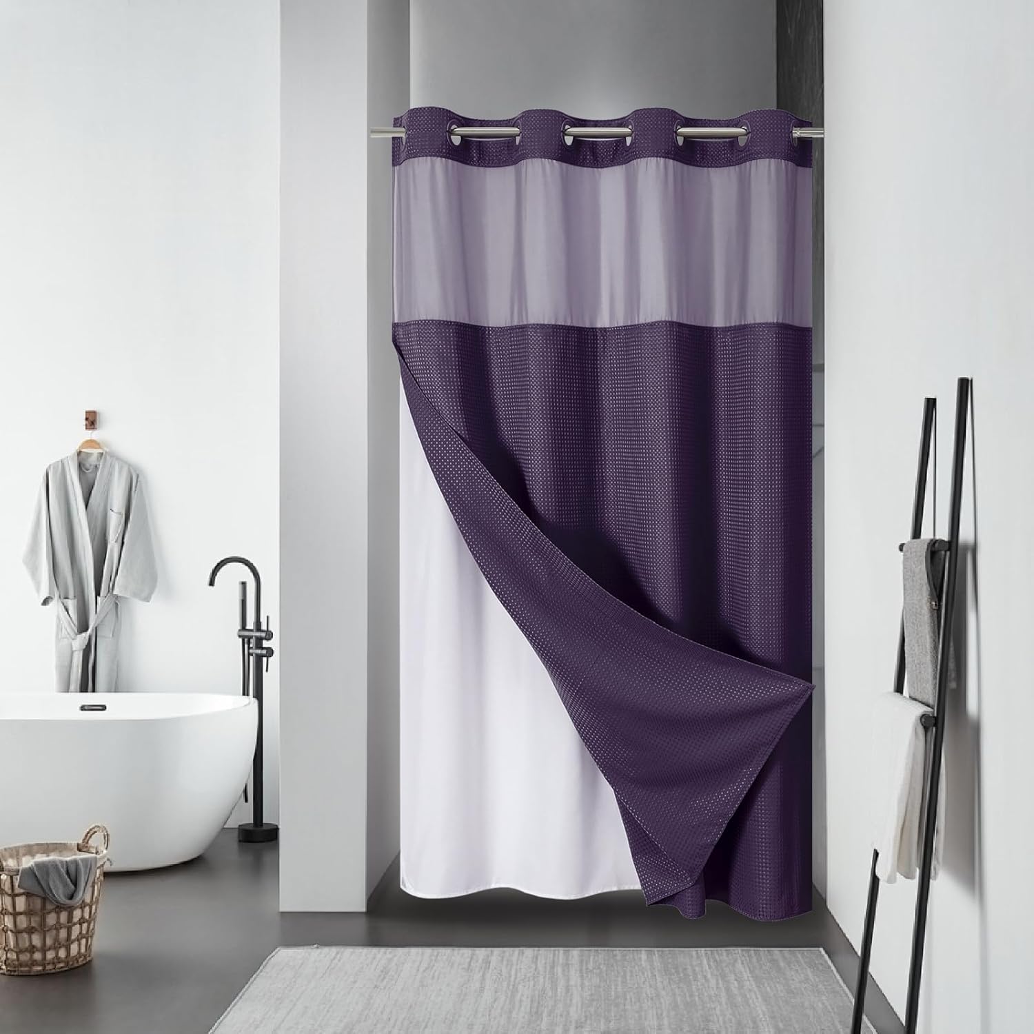 Purple No Hook Waffle Weave Shower Curtain by eachope
