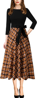 Elegant Pockets Belted A-Line Midi Dress for Women Work Party