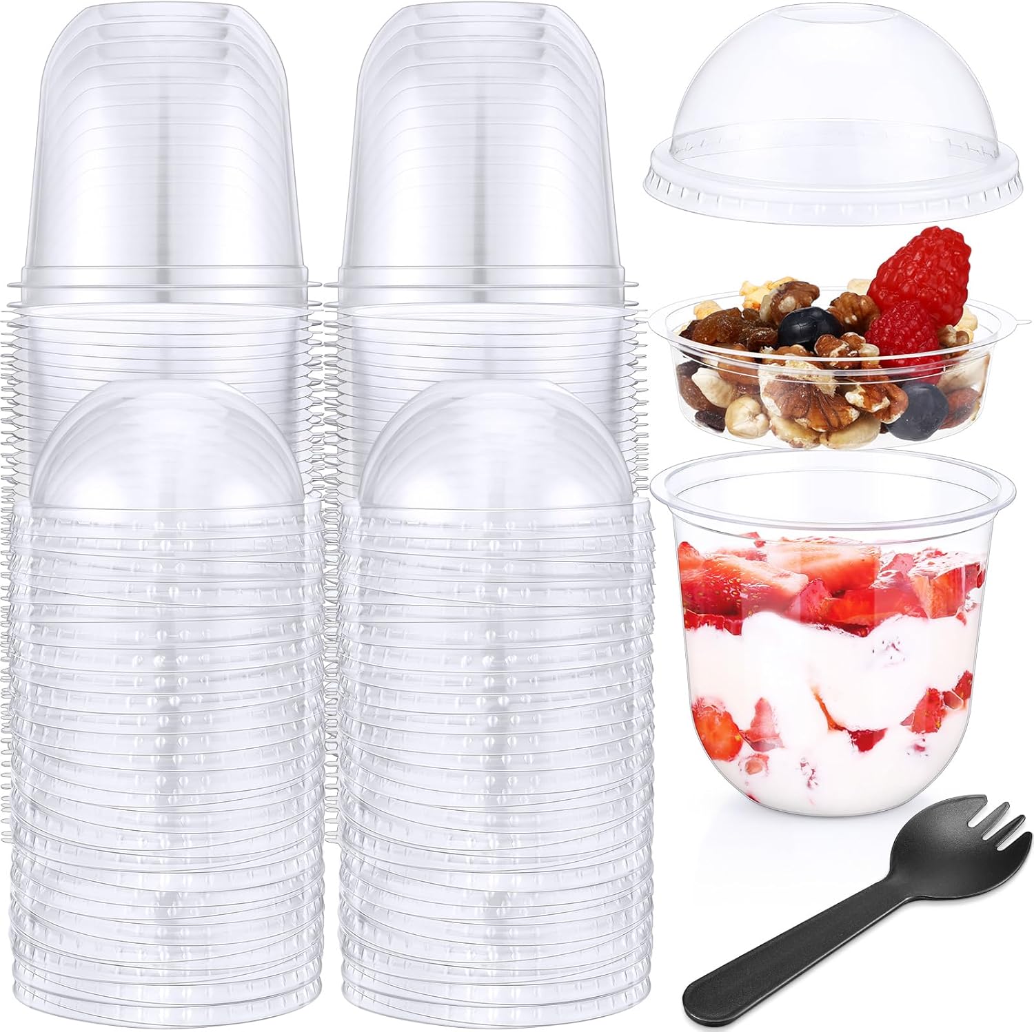 150 Pack 12 oz Clear Plastic Parfait Cups with Dome Lids