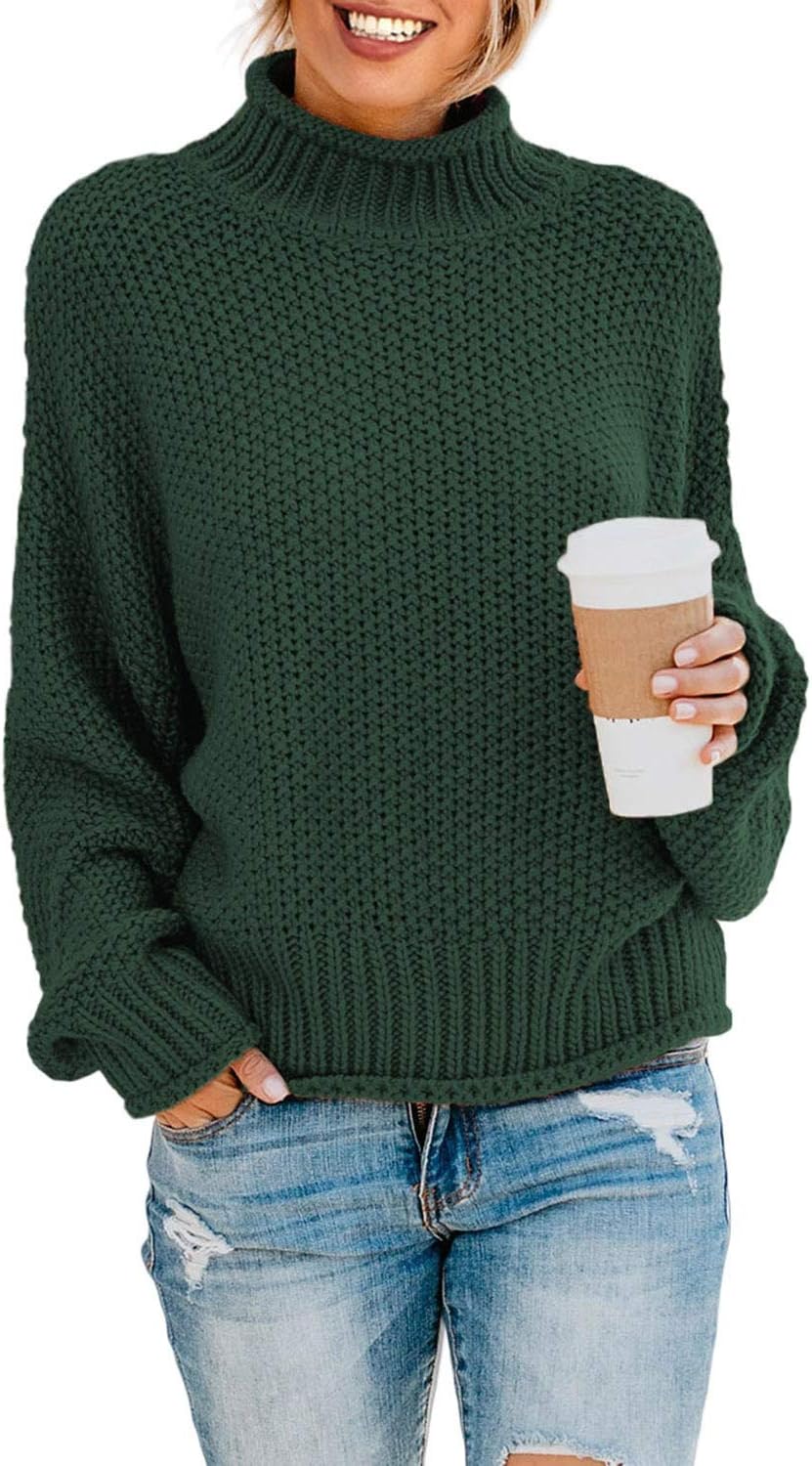 Dokotoo Womens Turtleneck Balloon Sleeve Sweater for Winter