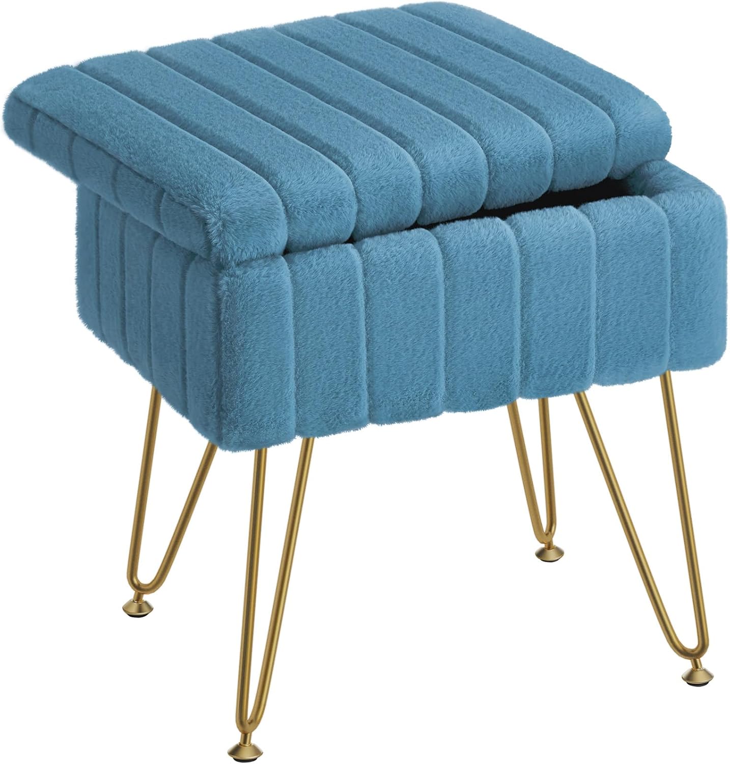 Furry Vanity Stool Chair with Storage for Makeup and Bedroom