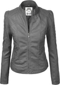 Made By Johnny Faux Leather Zip Up Moto Biker Jacket - Lightweight DRY