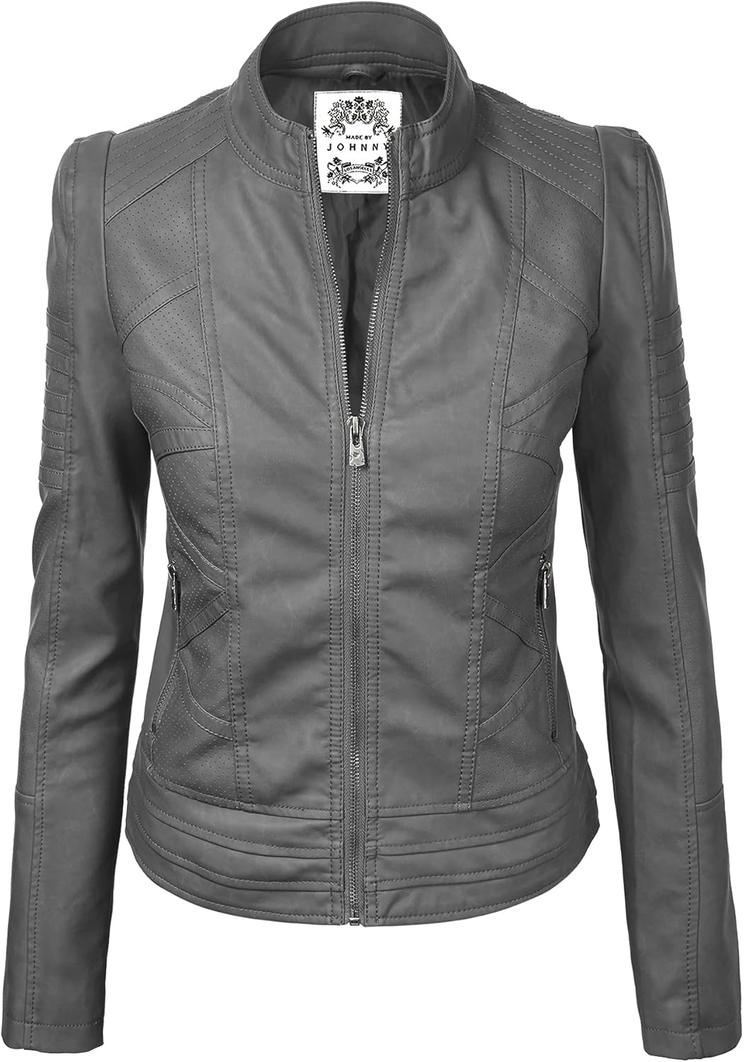 Made By Johnny Womens Faux Leather Zip Up Moto Biker Jacket