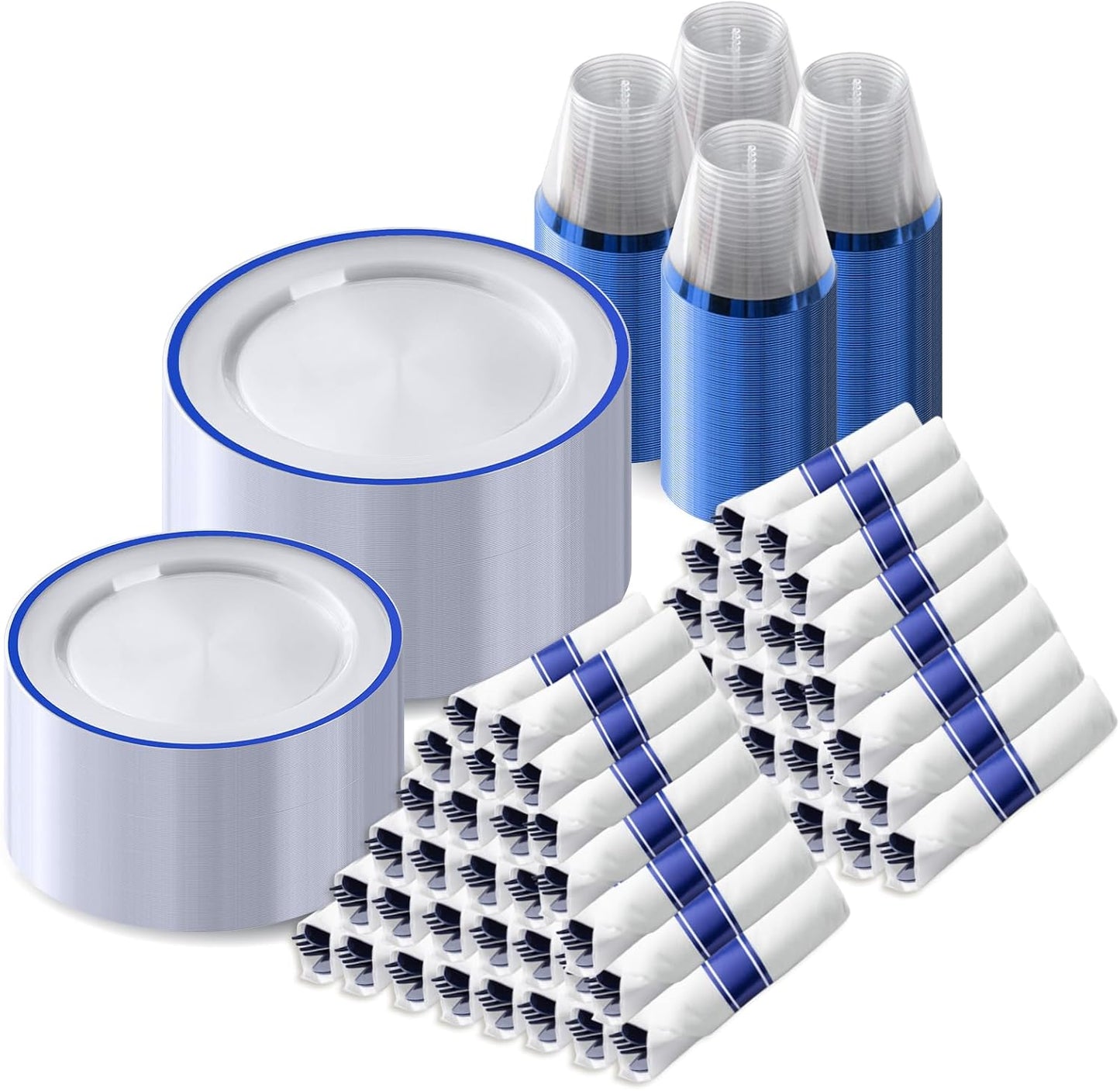 Goodluck 700 Piece Dark Blue Plastic Dinnerware Set for Parties