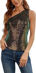 Sequin One Shoulder Tank Top - Shimmer Party Camisole