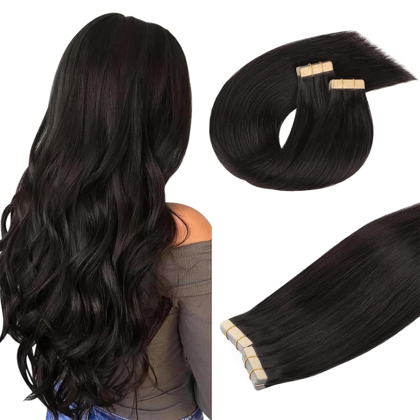DOORES Tape in Hair Extensions - Dark Brown, 22 Inch, 100g